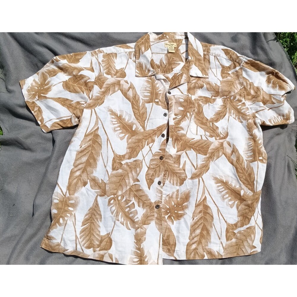 Panama Jack Men’s XXL Tan Hawaiian Shirt Leaf Floral Short Sleeve Button Up